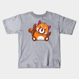 Cute Happy Red Panda Sitting Cartoon Kids T-Shirt